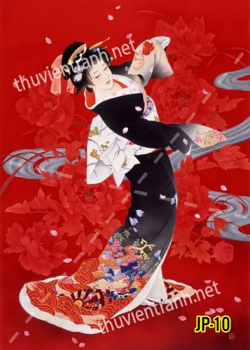 Tranh dán tường hoa cô gái Geisha Nhật Bản-JP-10 - Tranh tường chất lượng cao